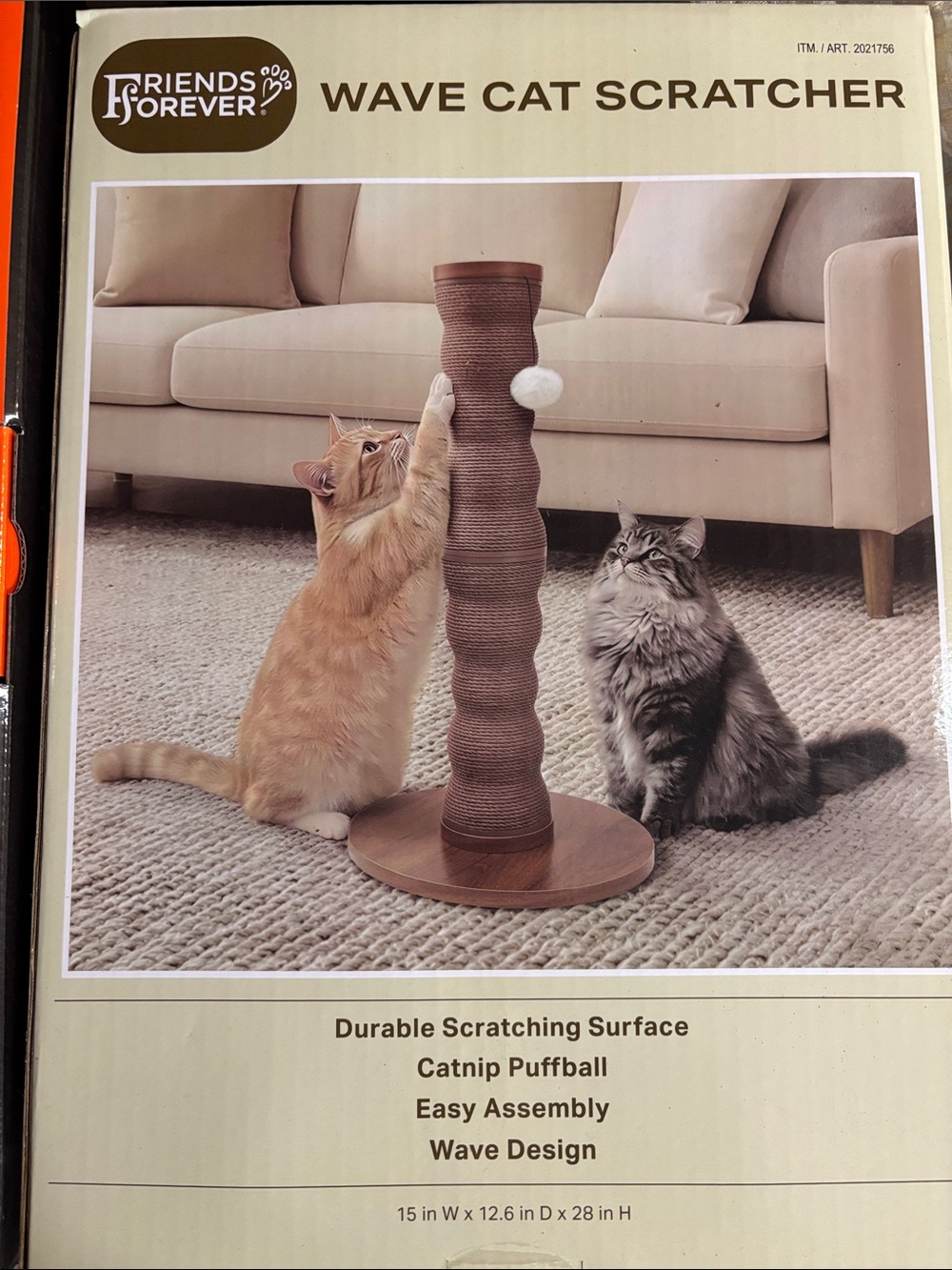 Friends Forever Wave Cat Scratcher Scratching Post with Catnip Toy – 28”